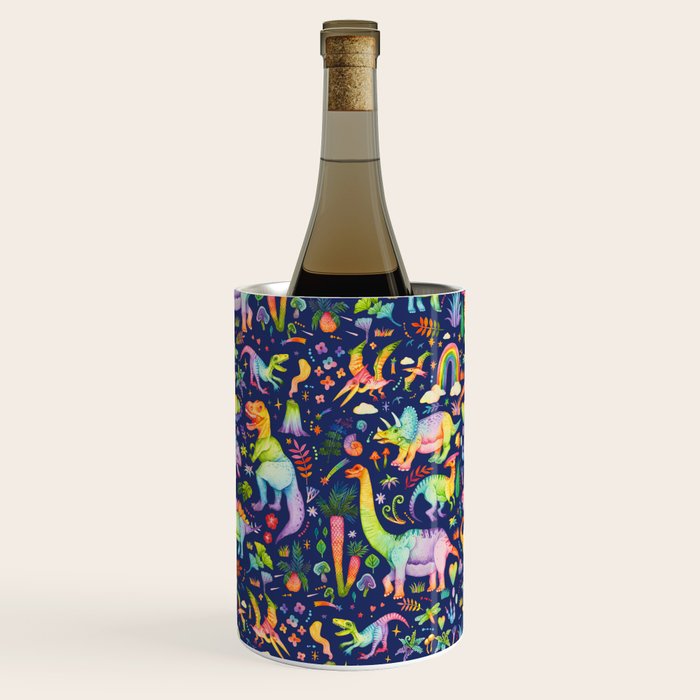 Rainbow color Cheerful Dinosaurus World - bluebg Wine Chiller Gallery Image 3
