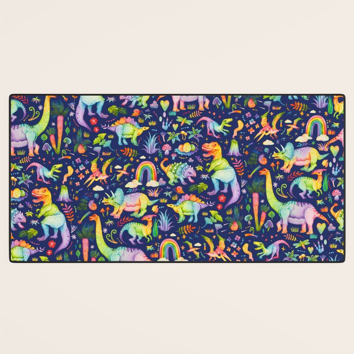 Rainbow color Cheerful Dinosaurus World - bluebg Desk Mat Gallery Image 3