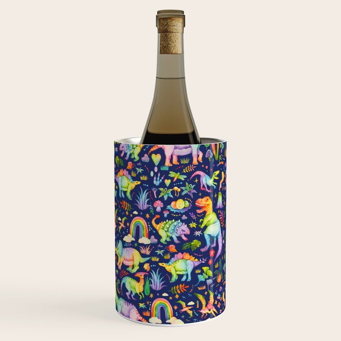 Rainbow color Cheerful Dinosaurus World - bluebg Wine Chiller Gallery Image 1