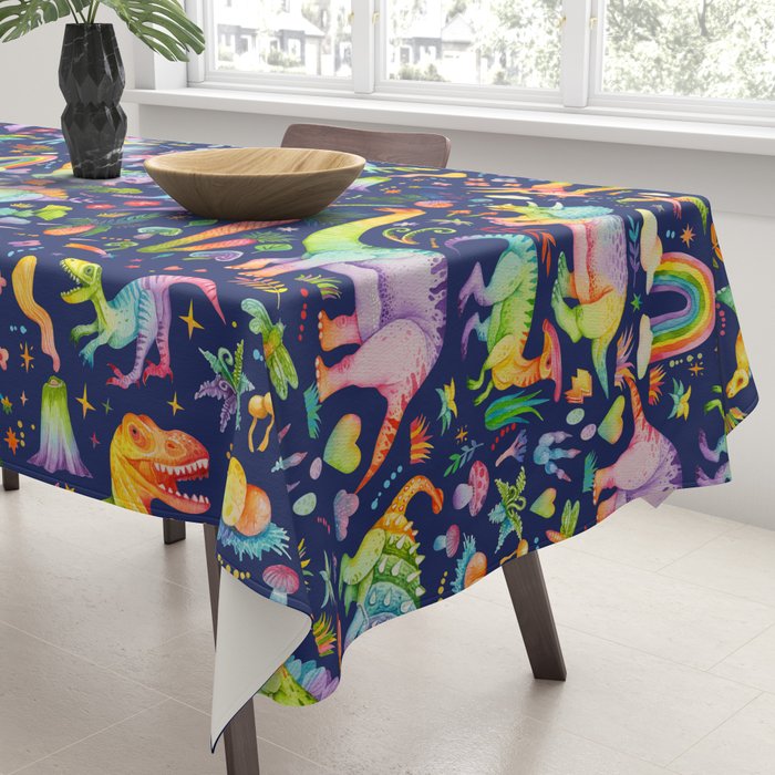 Rainbow color Cheerful Dinosaurus World - bluebg Tablecloth Gallery Image 3