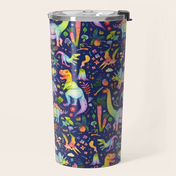 Rainbow color Cheerful Dinosaurus World - bluebg Travel Mug Gallery Image 2
