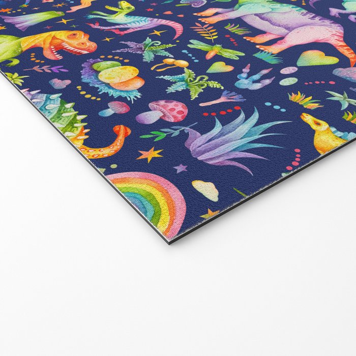 Rainbow color Cheerful Dinosaurus World - bluebg Welcome Mat Gallery Image 2