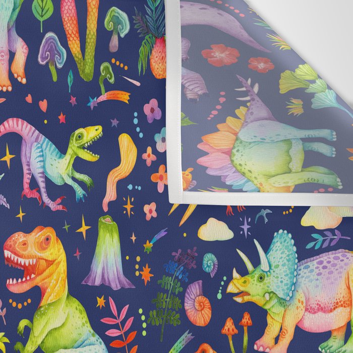 Rainbow color Cheerful Dinosaurus World - bluebg Wall Tapestry Gallery Image 3