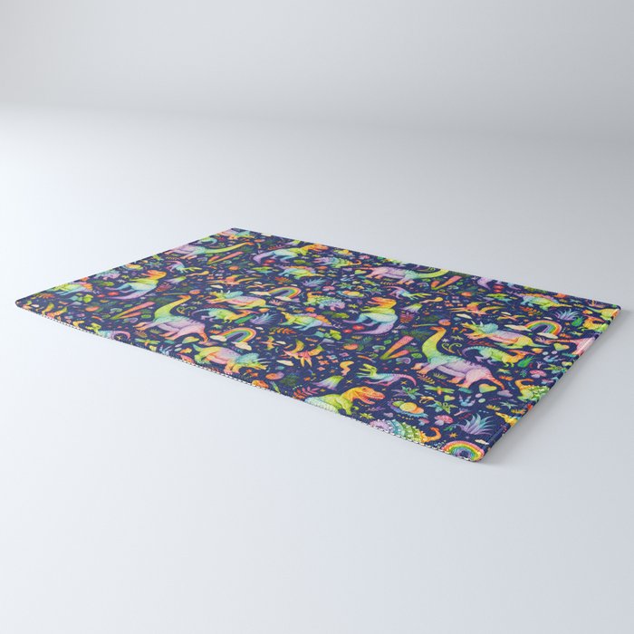 Rainbow color Cheerful Dinosaurus World - bluebg Rug Gallery Image 3