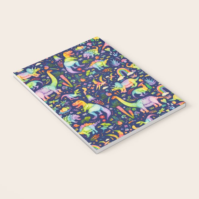 Rainbow color Cheerful Dinosaurus World - bluebg Notebook Gallery Image 3