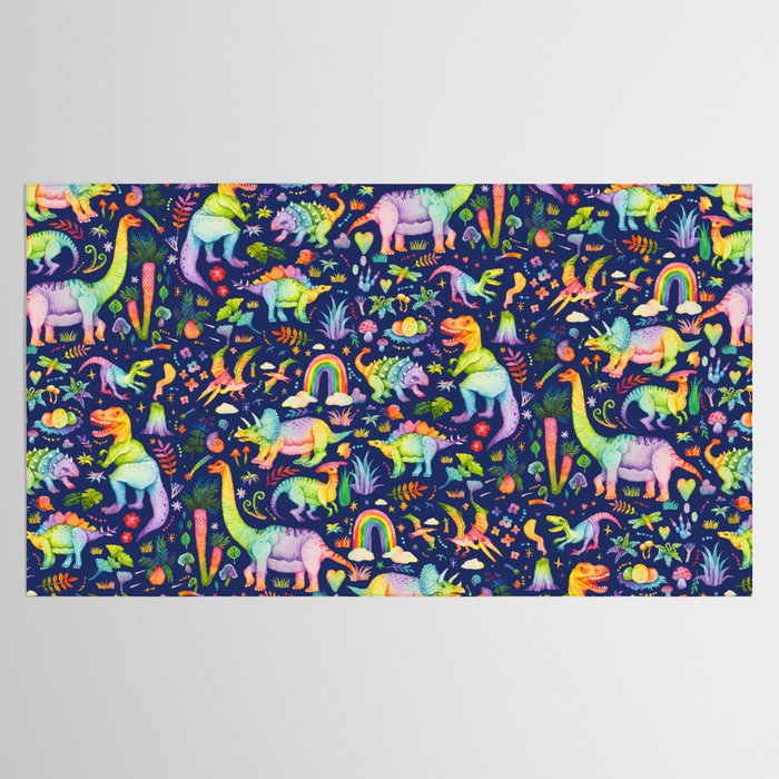 Rainbow color Cheerful Dinosaurus World - bluebg Tablecloth Gallery Image 2