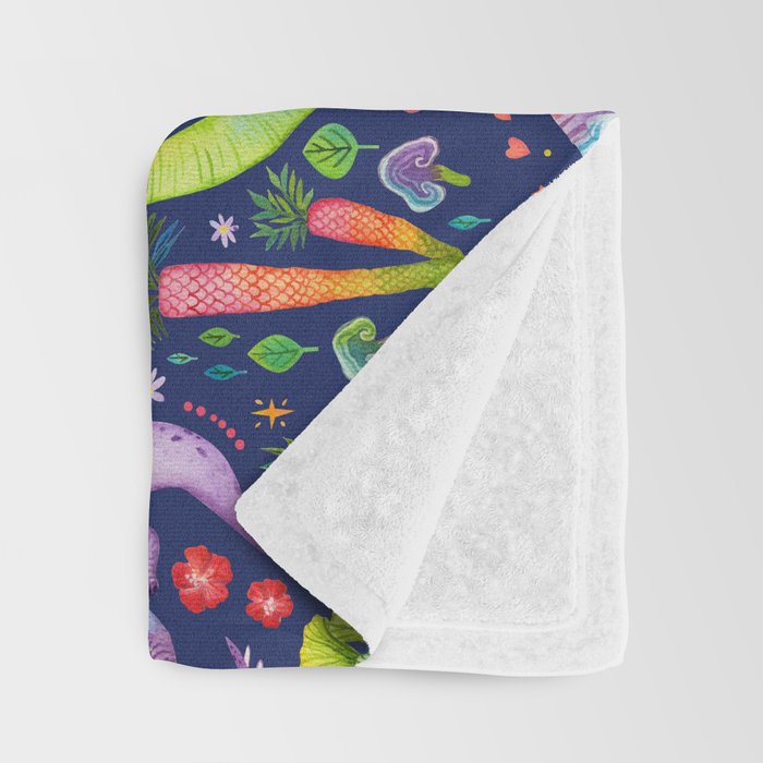 Rainbow color Cheerful Dinosaurus World - bluebg Throw Blanket Gallery Image 3