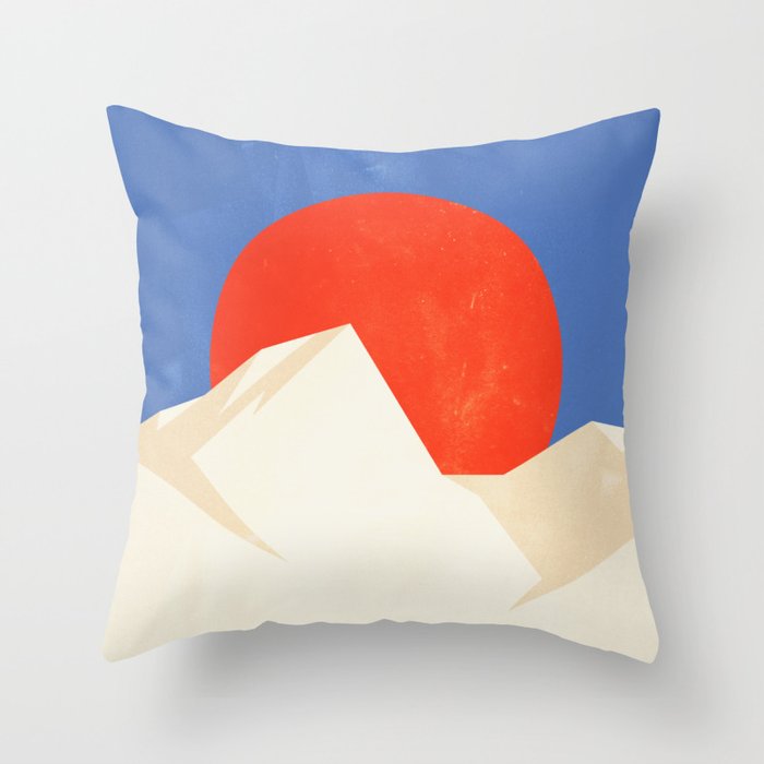 The Japanese Sun | Vintage Minimal Mount Fuji Landscape Throw Pillow Gallery Image 6