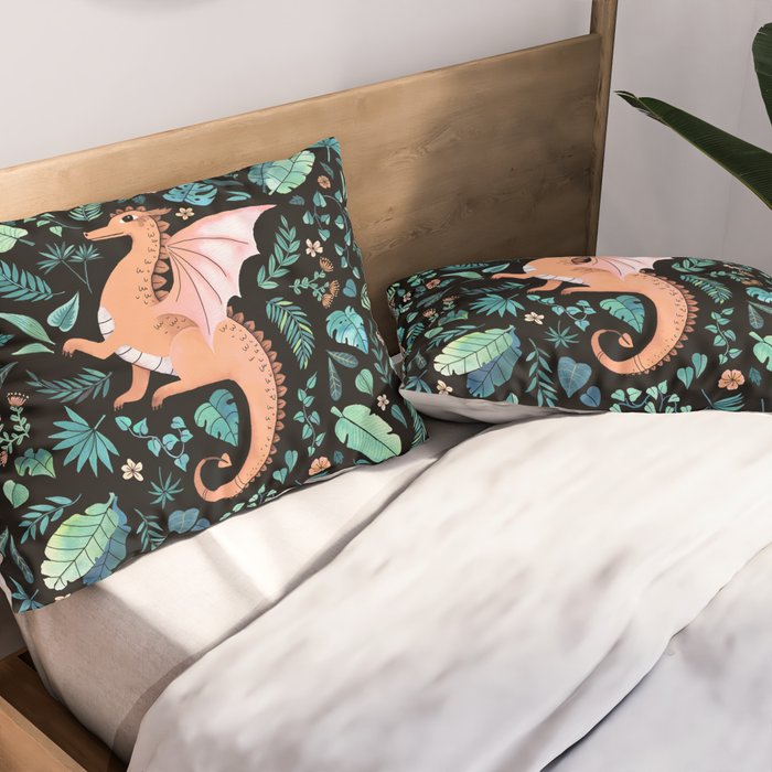 Tropical Dragon in Peach Pillow Sham Gallery Image 2