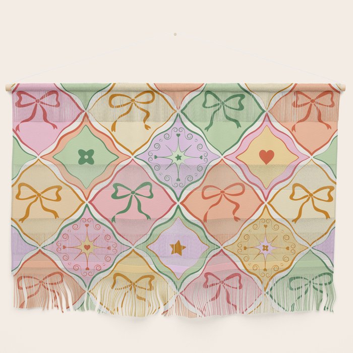 Colorful Coquette Patchwork Quilt with Bows  Wall Hanging Gallery Image 1