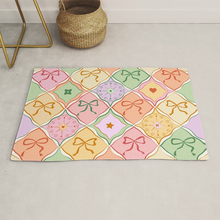 Colorful Coquette Patchwork Quilt with Bows  Rug Gallery Image 1
