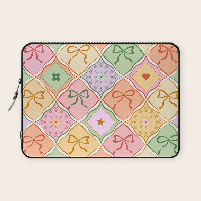 Colorful Coquette Patchwork Quilt with Bows  Laptop Sleeve Gallery Image 1