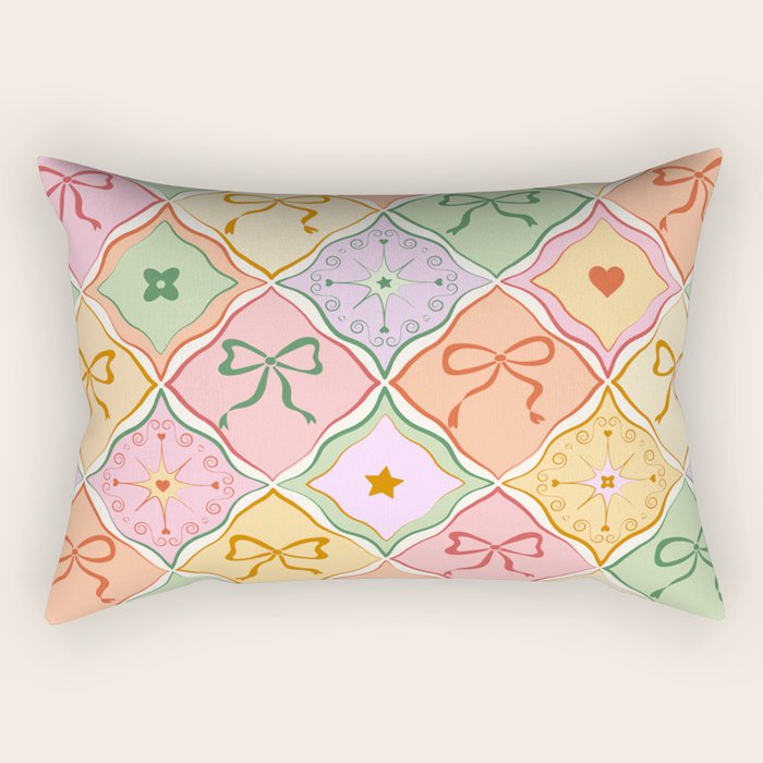 Colorful Coquette Patchwork Quilt with Bows  Rectangular Pillow Gallery Image 2