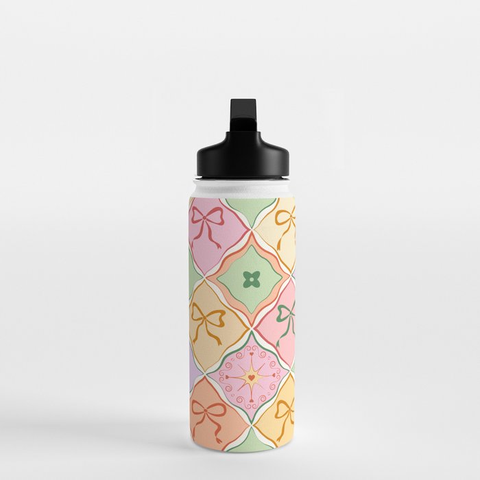 Colorful Coquette Patchwork Quilt with Bows  Water Bottle Gallery Image 3