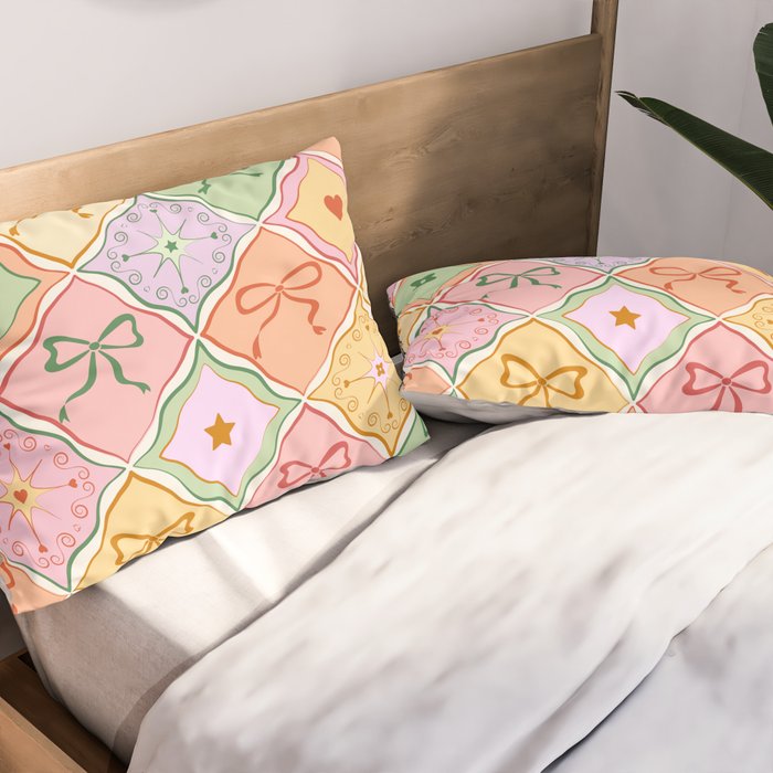 Colorful Coquette Patchwork Quilt with Bows  Pillow Sham Gallery Image 2