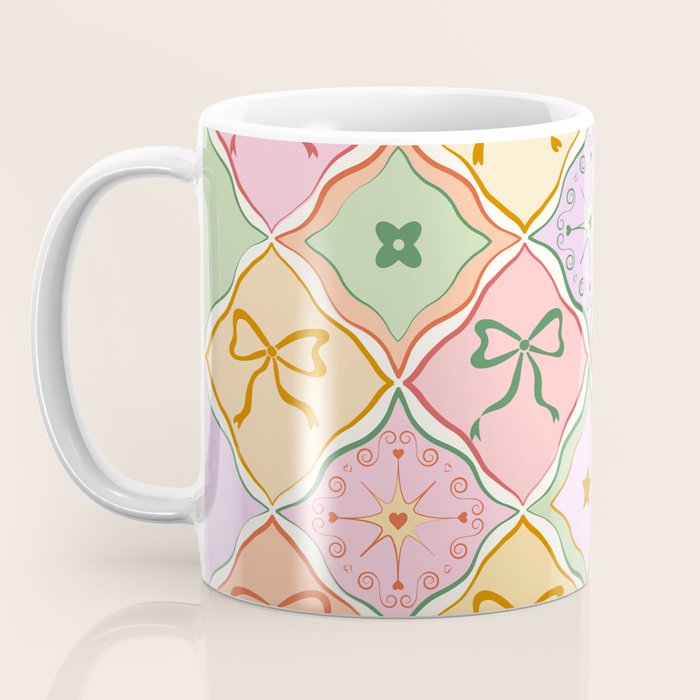 Colorful Coquette Patchwork Quilt with Bows  Coffee Mug Gallery Image 3