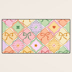 Colorful Coquette Patchwork Quilt with Bows  Desk Mat Gallery Image 3