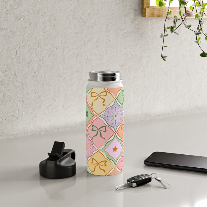Colorful Coquette Patchwork Quilt with Bows  Water Bottle Gallery Image 4