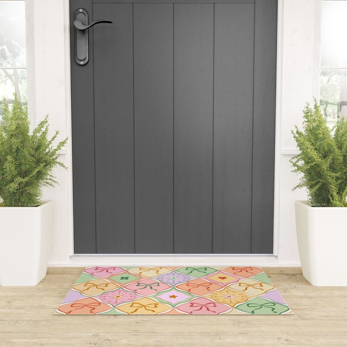 Colorful Coquette Patchwork Quilt with Bows  Welcome Mat Gallery Image 3