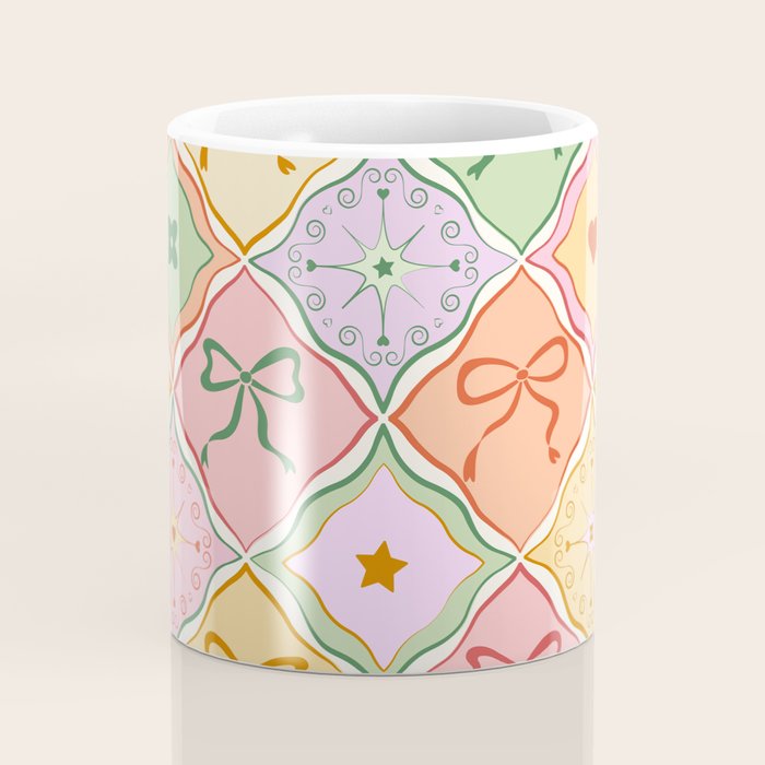 Colorful Coquette Patchwork Quilt with Bows  Coffee Mug Gallery Image 4