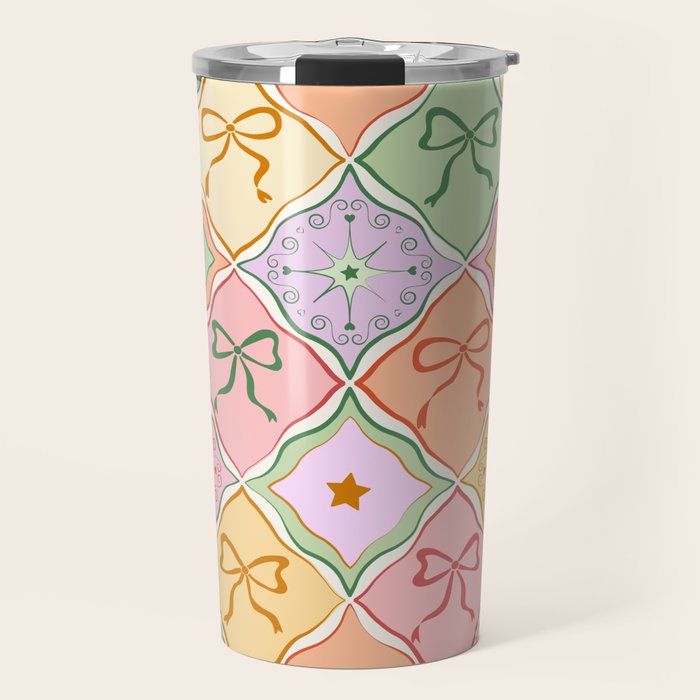 Colorful Coquette Patchwork Quilt with Bows  Travel Mug Gallery Image 1