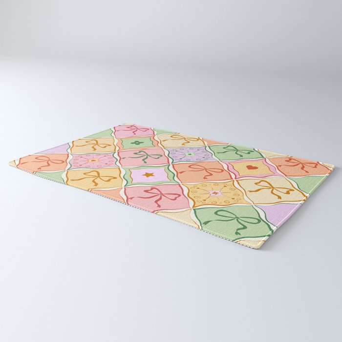 Colorful Coquette Patchwork Quilt with Bows  Rug Gallery Image 3