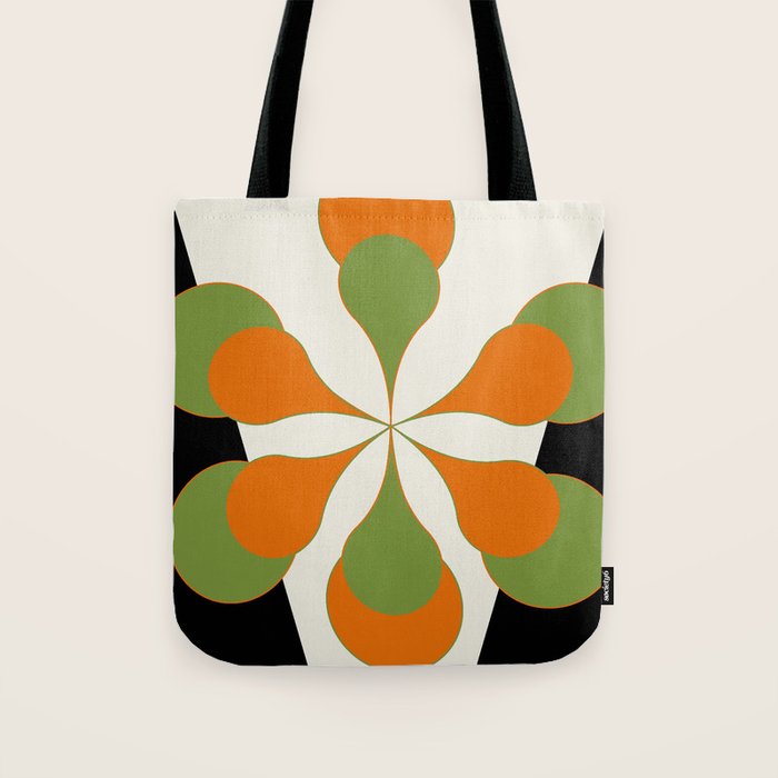 Mid-Century Modern Art 1.4 - Green & Orange Flower Tote Bag Gallery Image 1