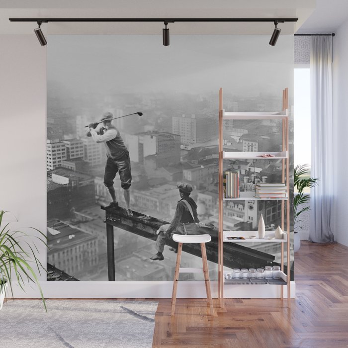 Tough Par Four - Golf Game at 1000 feet black and white photograph Wall Mural Gallery Image 1