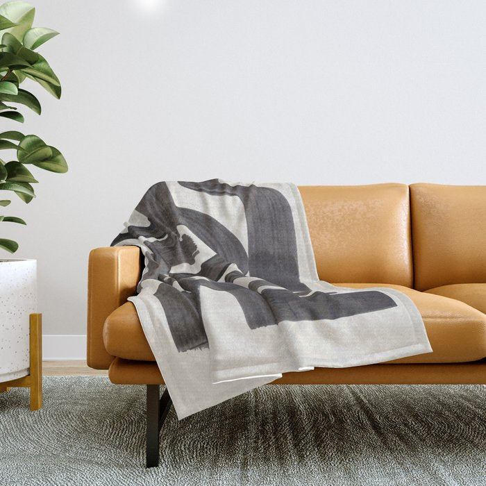 Black Ink Paint Brush Strokes Wiggles Mid Century Modern Throw Blanket Gallery Image 1
