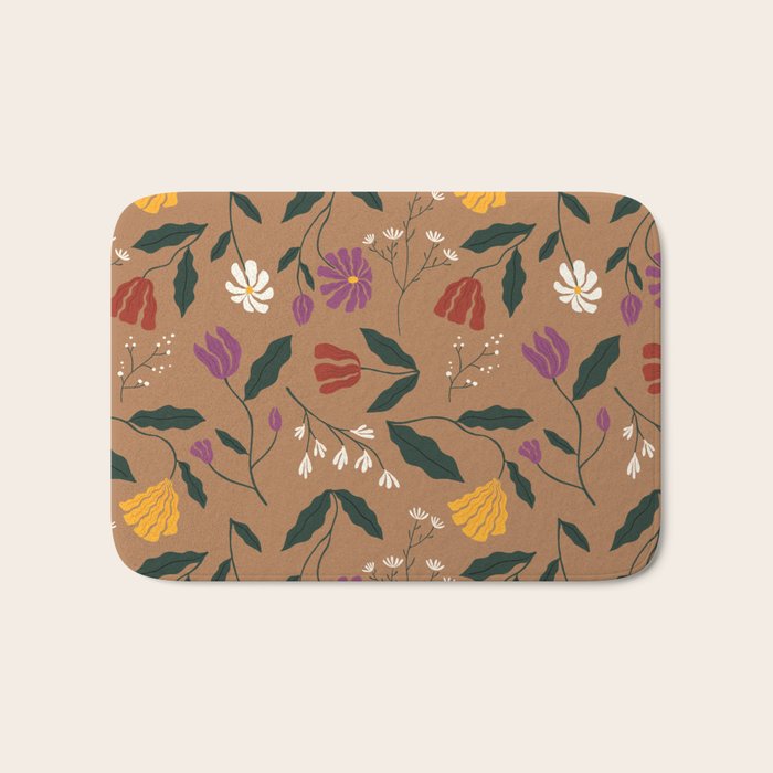 Pressed Flower Illustration Pattern  Bath Mat Gallery Image 1