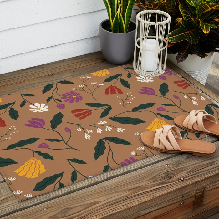 Pressed Flower Illustration Pattern  Outdoor Rug Gallery Image 2