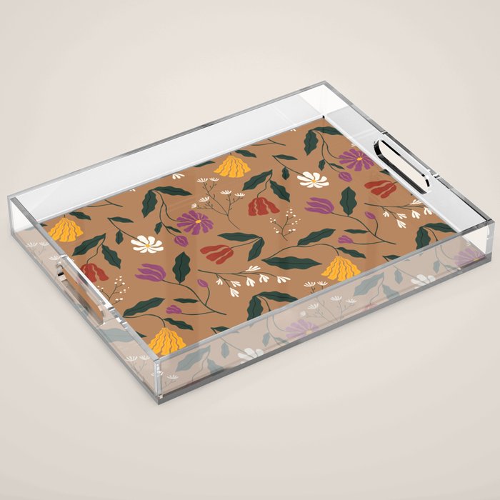 Pressed Flower Illustration Pattern  Acrylic Tray Gallery Image 1