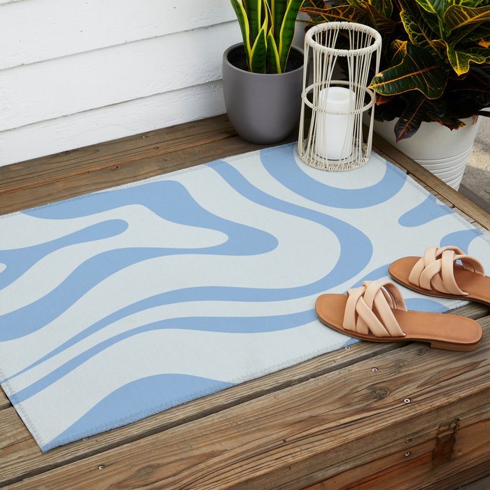 Soft Liquid Swirl Abstract Pattern Square in Powder Blue Outdoor Rug Gallery Image 2