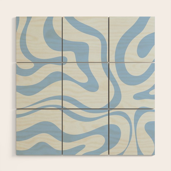 Soft Liquid Swirl Abstract Pattern Square in Powder Blue Wood Wall Art Gallery Image 1
