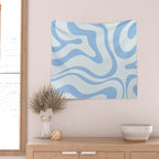 Soft Liquid Swirl Abstract Pattern Square in Powder Blue Wall Tapestry Gallery Image 2