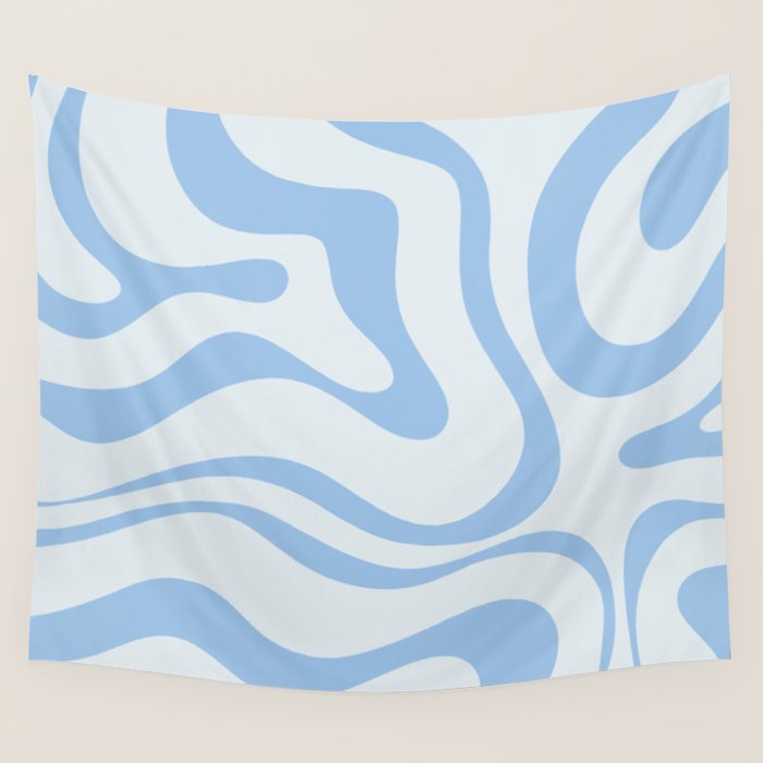Soft Liquid Swirl Abstract Pattern Square in Powder Blue Wall Tapestry Gallery Image 4