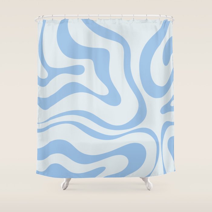 Soft Liquid Swirl Abstract Pattern Square in Powder Blue Shower Curtain Gallery Image 1
