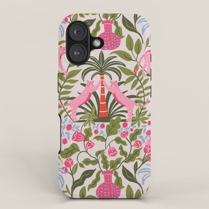 Modern Preppy Leopard Cat Jungle Oasis iPhone Case Gallery Image 1