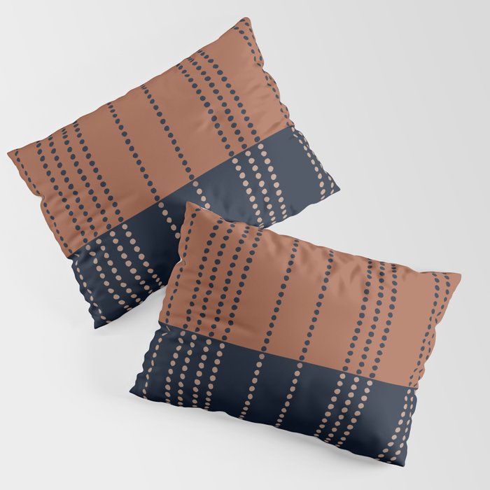 Spotted Stripes, Terracotta and Navy Blue Pillow Sham Gallery Image 1