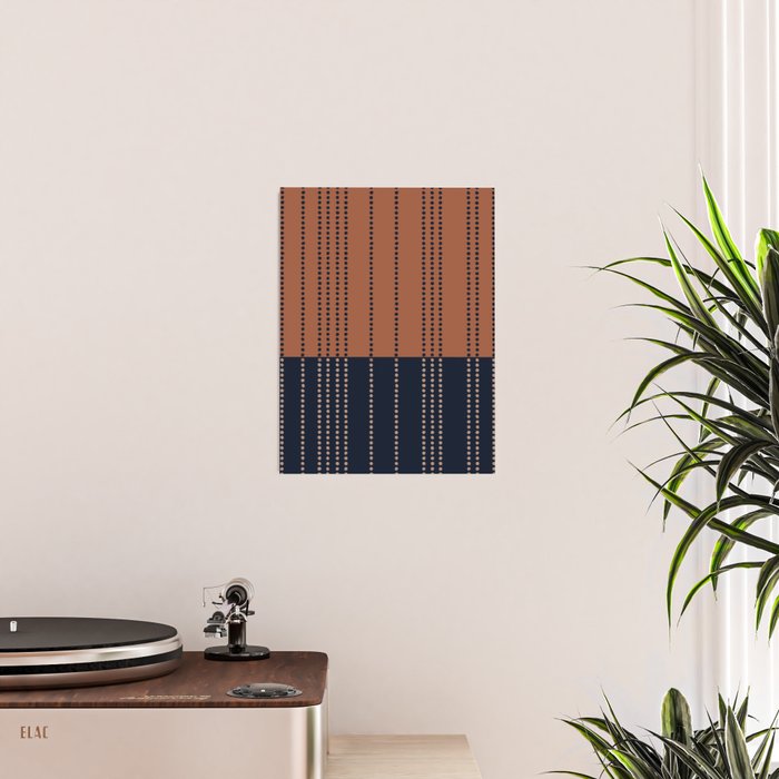 Spotted Stripes, Terracotta and Navy Blue Poster Gallery Image 2