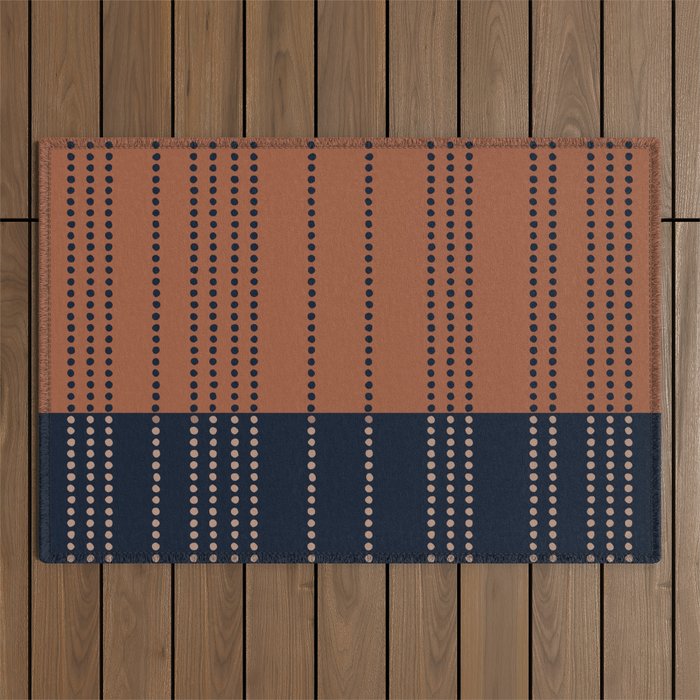 Spotted Stripes, Terracotta and Navy Blue Outdoor Rug Gallery Image 1