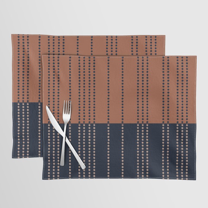 Spotted Stripes, Terracotta and Navy Blue Placemat Gallery Image 1