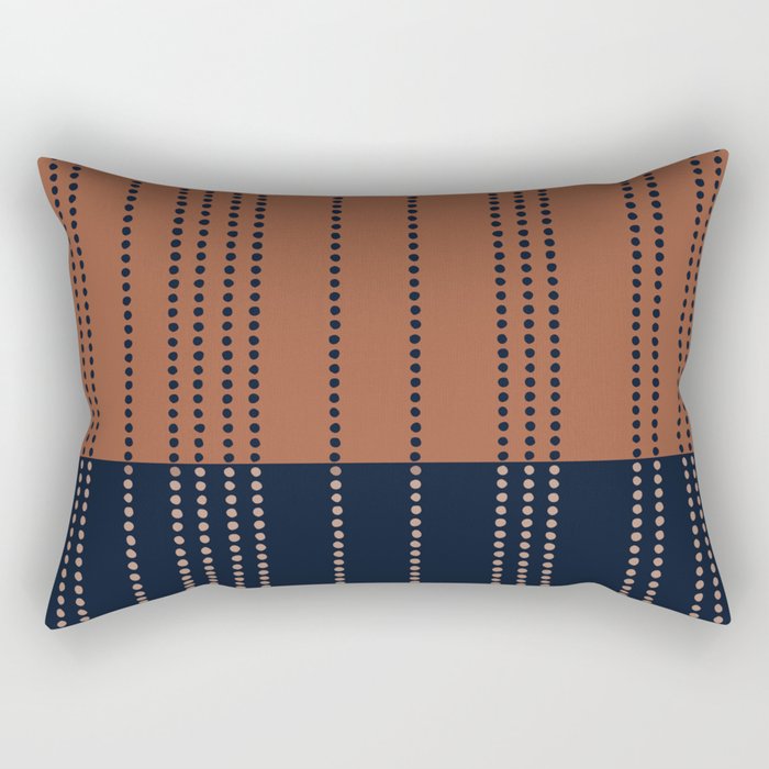Spotted Stripes, Terracotta and Navy Blue Rectangular Pillow Gallery Image 1
