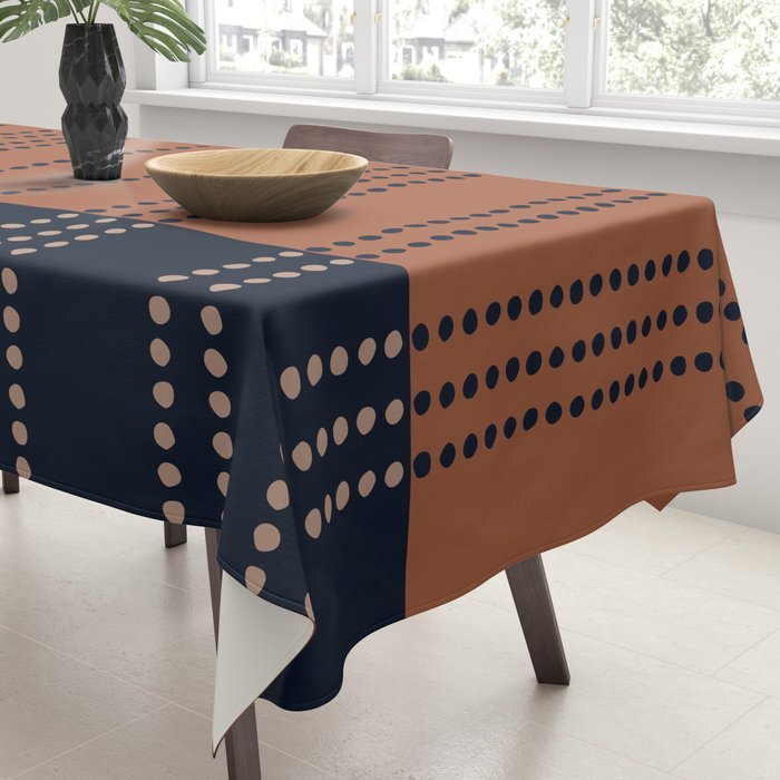 Spotted Stripes, Terracotta and Navy Blue Tablecloth Gallery Image 3