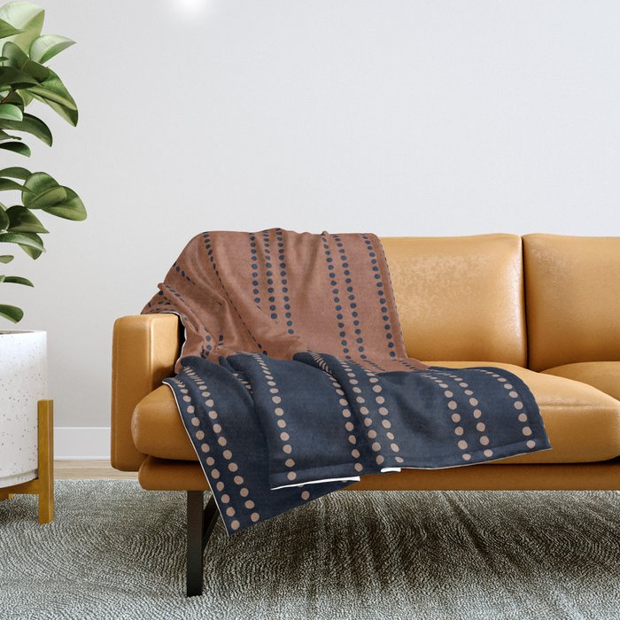 Spotted Stripes, Terracotta and Navy Blue Throw Blanket Gallery Image 1