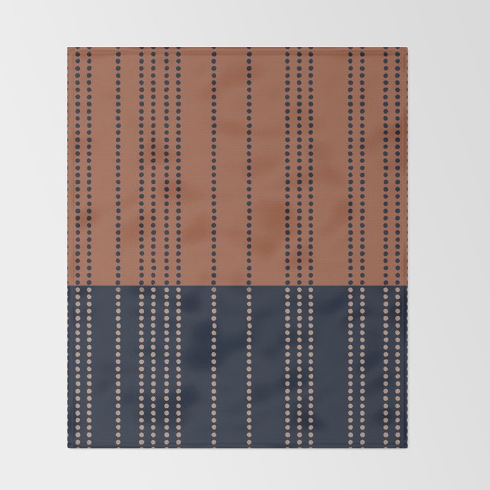 Spotted Stripes, Terracotta and Navy Blue Throw Blanket Gallery Image 2