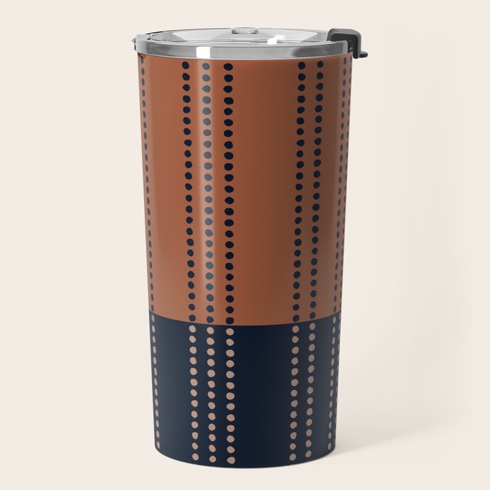 Spotted Stripes, Terracotta and Navy Blue Travel Mug Gallery Image 2