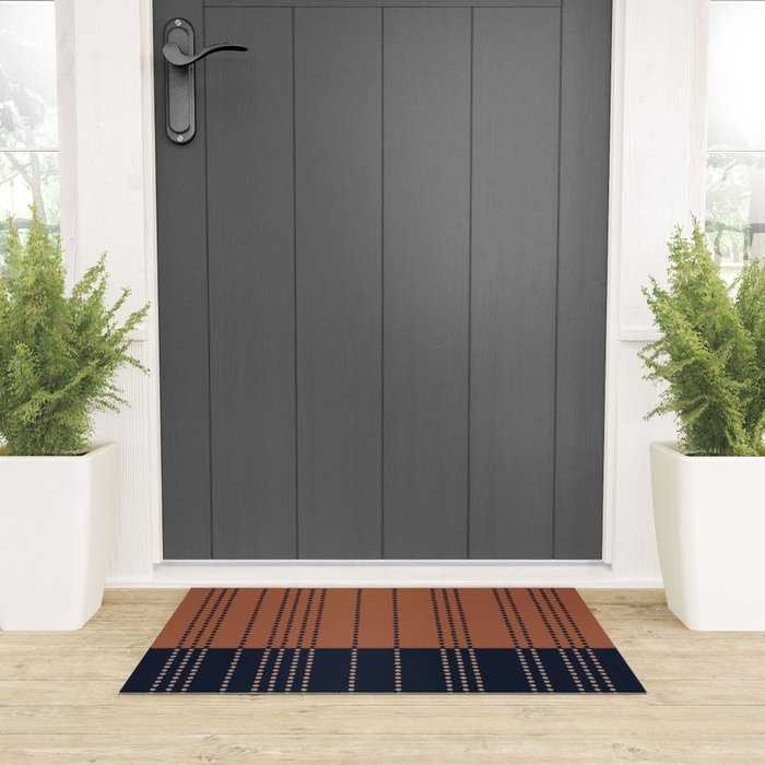 Spotted Stripes, Terracotta and Navy Blue Welcome Mat Gallery Image 3