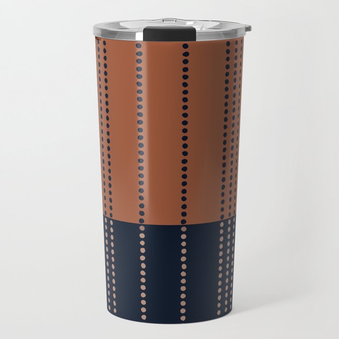 Spotted Stripes, Terracotta and Navy Blue Travel Mug Gallery Image 1