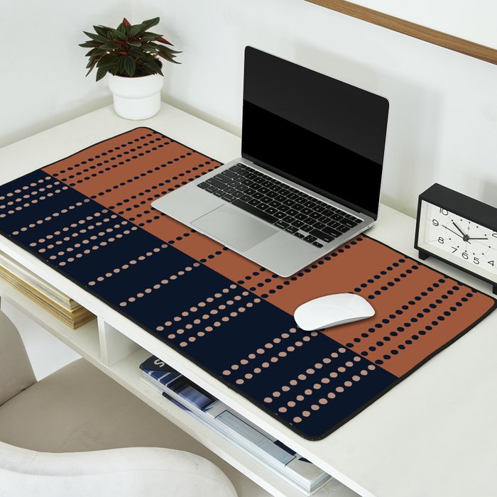 Spotted Stripes, Terracotta and Navy Blue Desk Mat Gallery Image 2